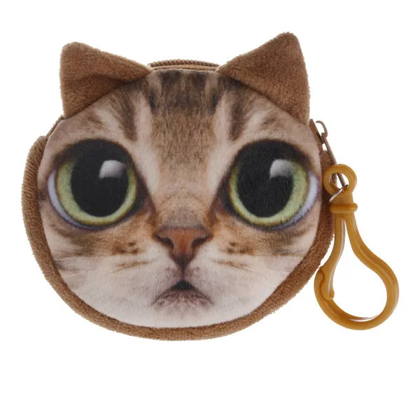 1Pc Kids Cute Cat Dog Face Zipper Case Coin Womens Purse Wallet Makeup Bag Pouch New