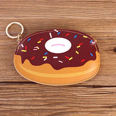 2016 Creative Cute Cartoon Coin Purse Key Chain For Girls Leather Icecream Cake Popcorn Kids Zipper Change Wallet Card Holder