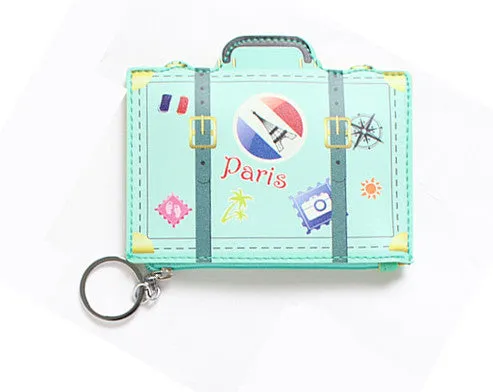 2017 Creative Cute Cartoon Coin Purse Key Chain Girl Leather Bus Camera Smile Crown TV Lipstick Zipper Change Wallet Card Holder