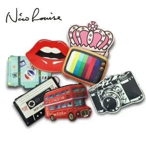 2017 Creative Cute Cartoon Coin Purse Key Chain Girl Leather Bus Camera Smile Crown TV Lipstick Zipper Change Wallet Card Holder