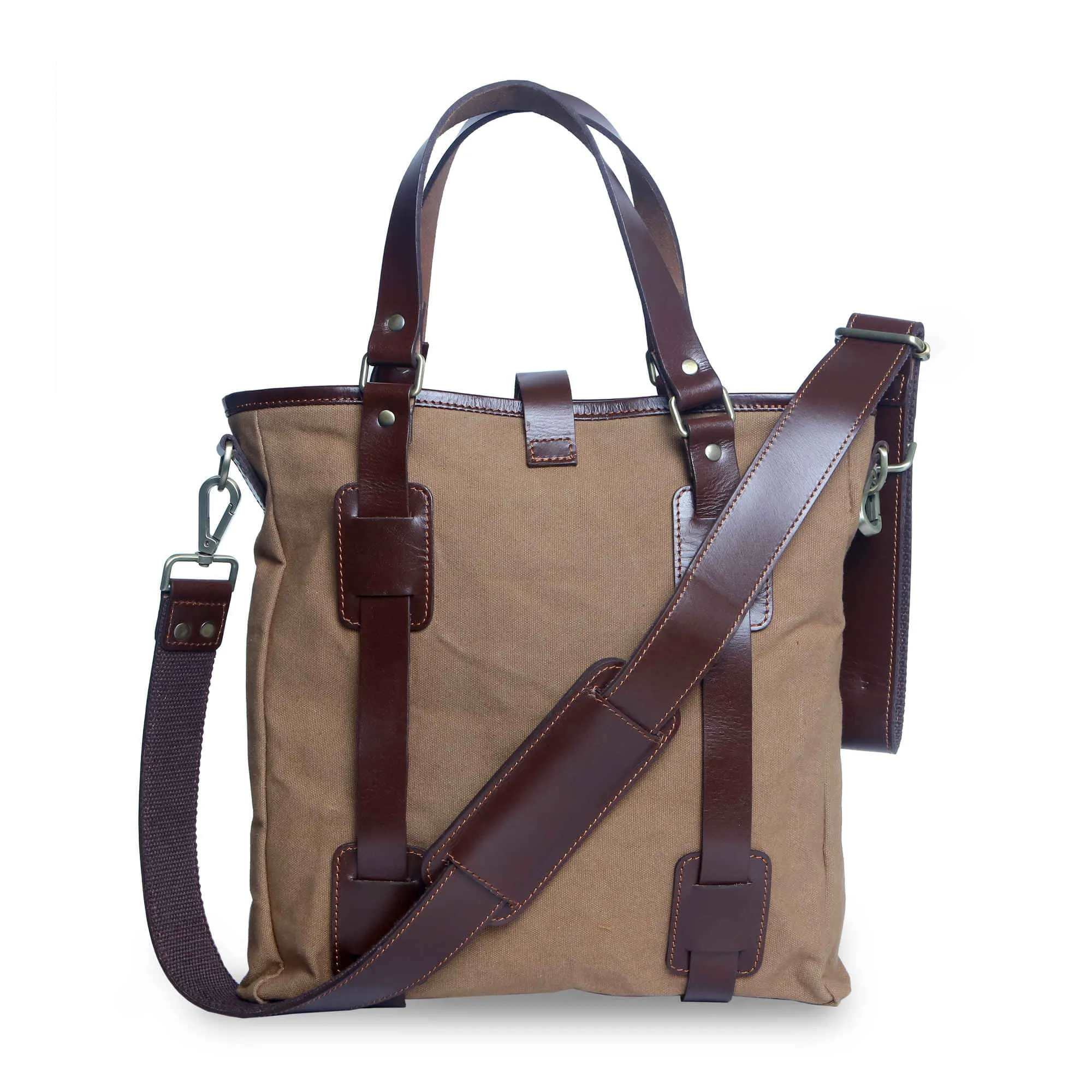 397003 Tote Bag in Waterproof Brown Canvas and Full Grain Leather | Style n Craft