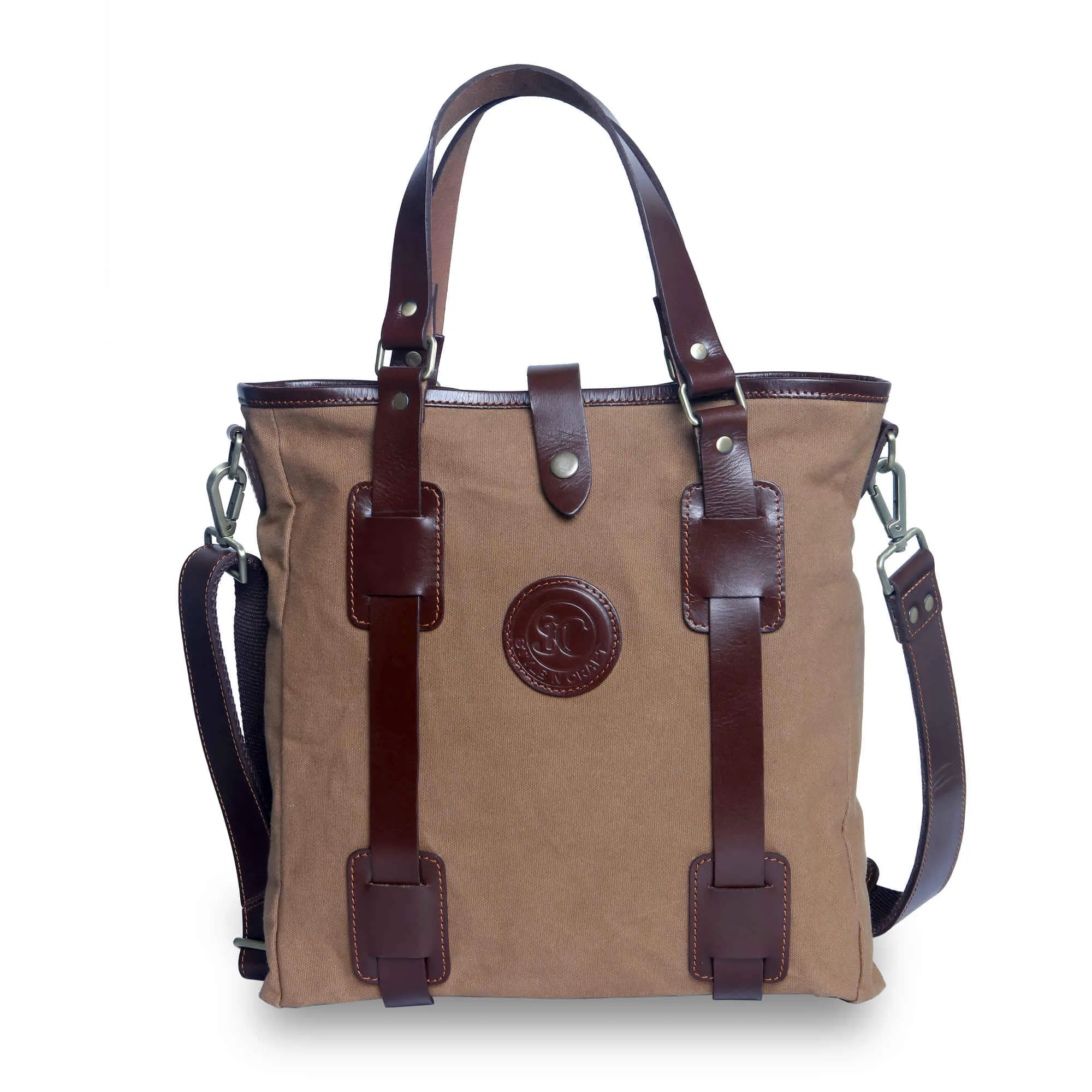 397003 Tote Bag in Waterproof Brown Canvas and Full Grain Leather | Style n Craft