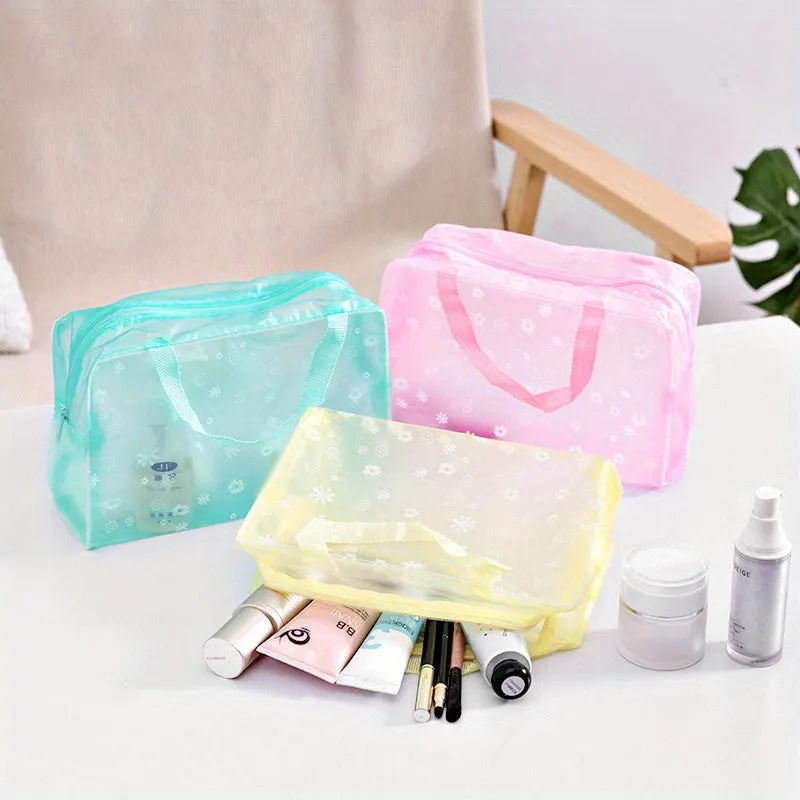 3pack PVC Floral Toiletry Bags Waterproof Portable Travel Storage