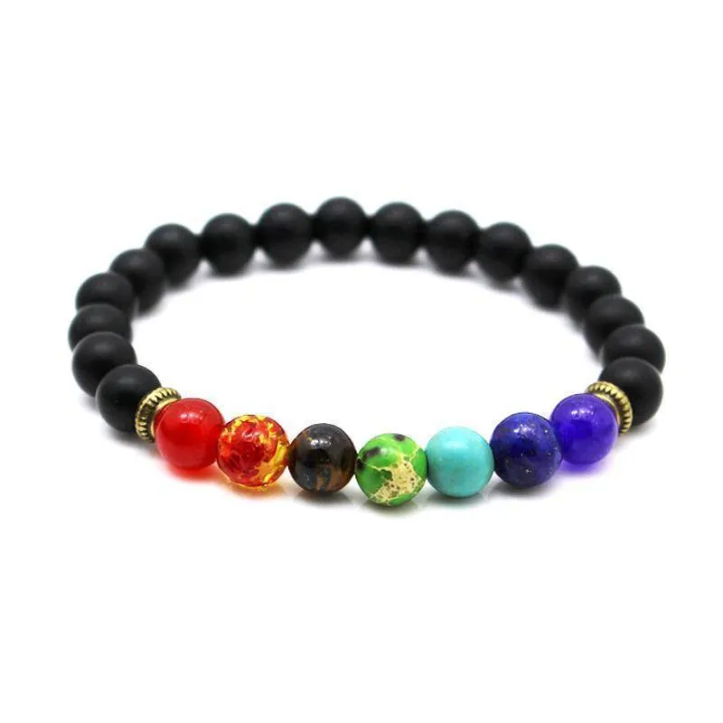 7 Chakra Bracelet Men Black Lava Healing Balance Beads Reiki Buddha Prayer Natural Stone Yoga Bracelet For Women