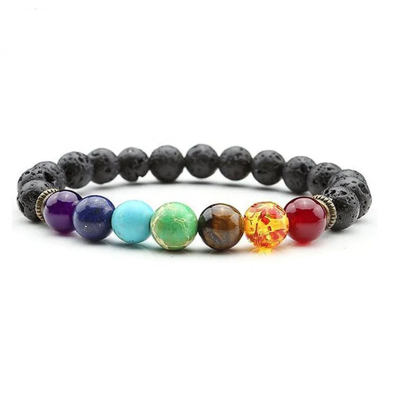 7 Chakra Bracelet Men Black Lava Healing Balance Beads Reiki Buddha Prayer Natural Stone Yoga Bracelet For Women