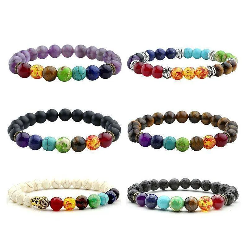 7 Chakra Bracelet Men Black Lava Healing Balance Beads Reiki Buddha Prayer Natural Stone Yoga Bracelet For Women