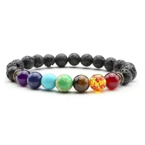 7 Chakra Bracelet Men Black Lava Healing Balance Beads Reiki Buddha Prayer Natural Stone Yoga Bracelet For Women