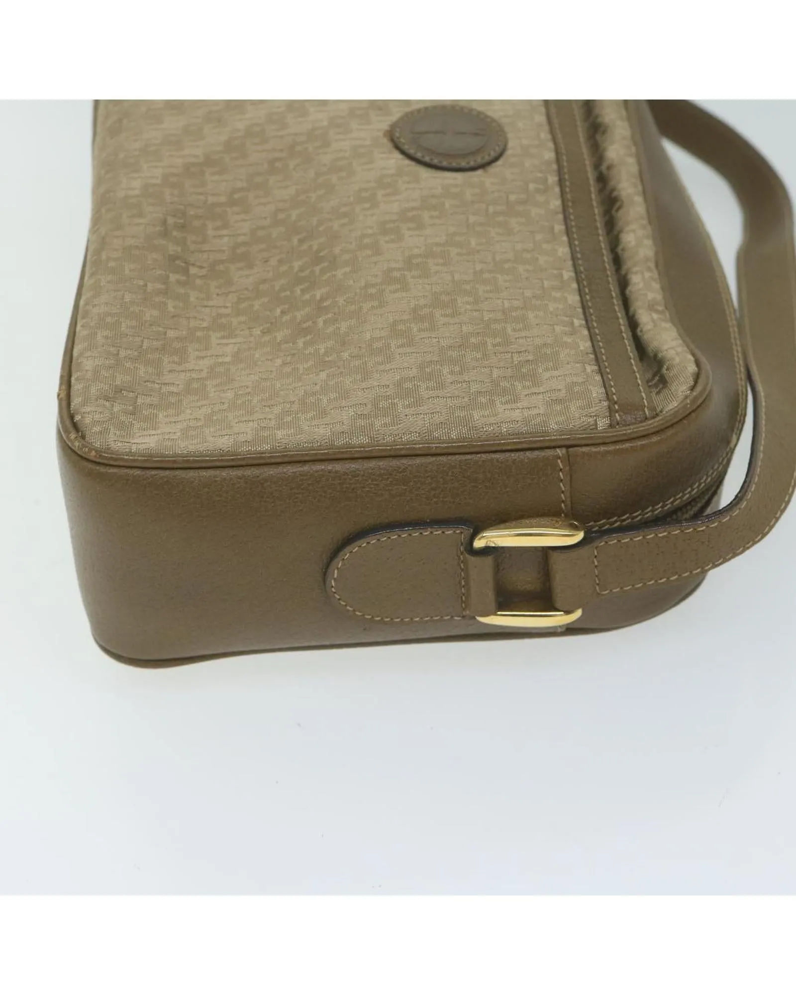 Beige and Brown Canvas Shoulder Bag with Accessories