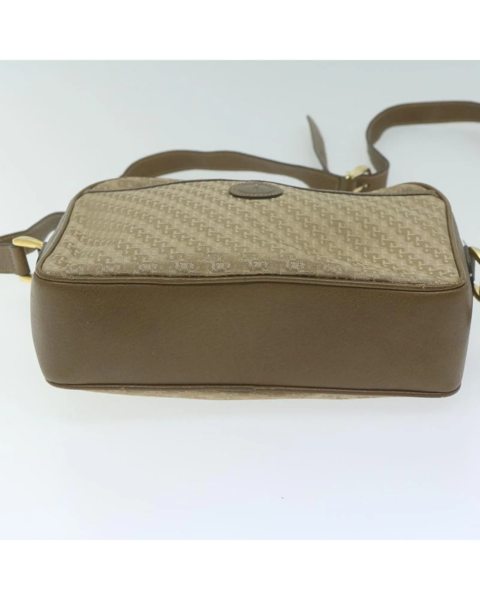 Beige and Brown Canvas Shoulder Bag with Accessories