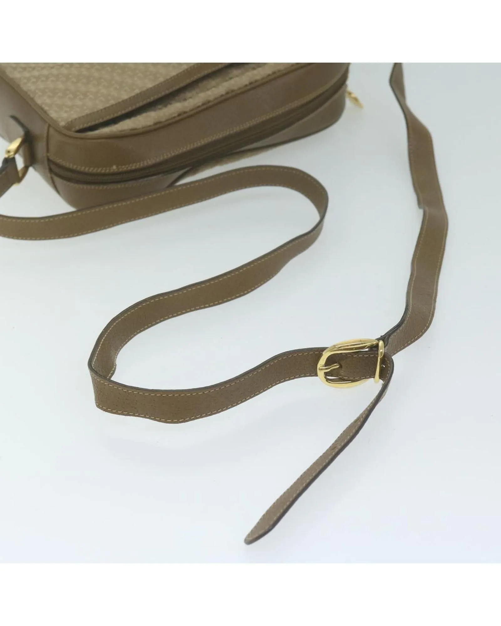 Beige and Brown Canvas Shoulder Bag with Accessories