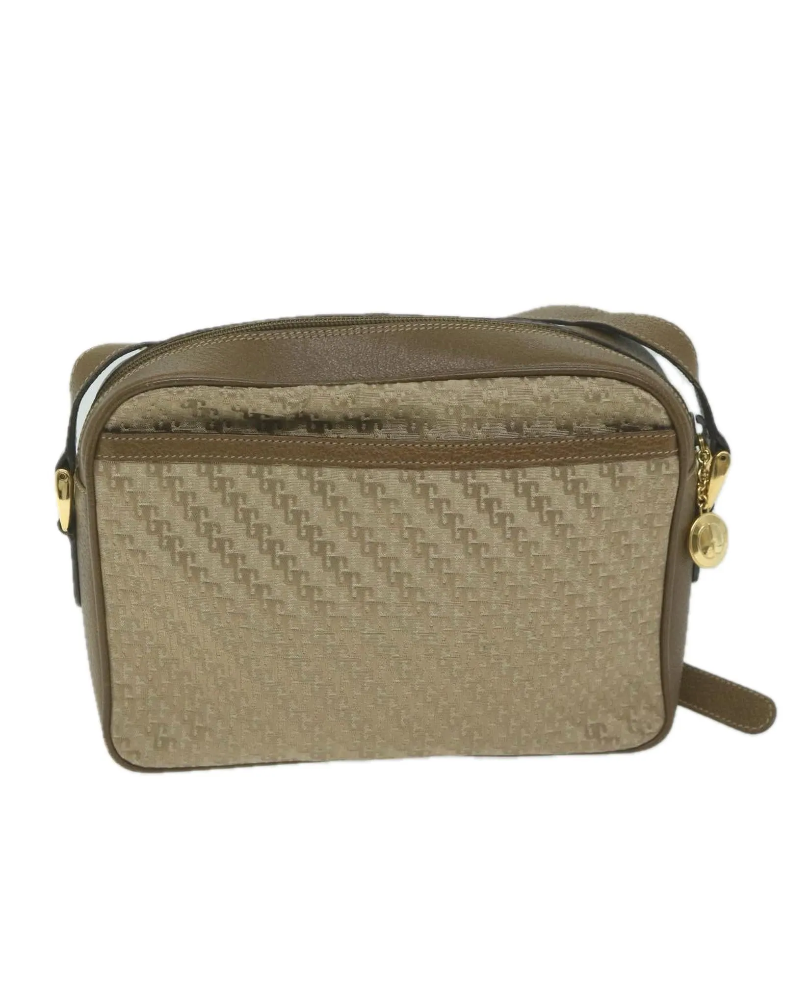 Beige and Brown Canvas Shoulder Bag with Accessories