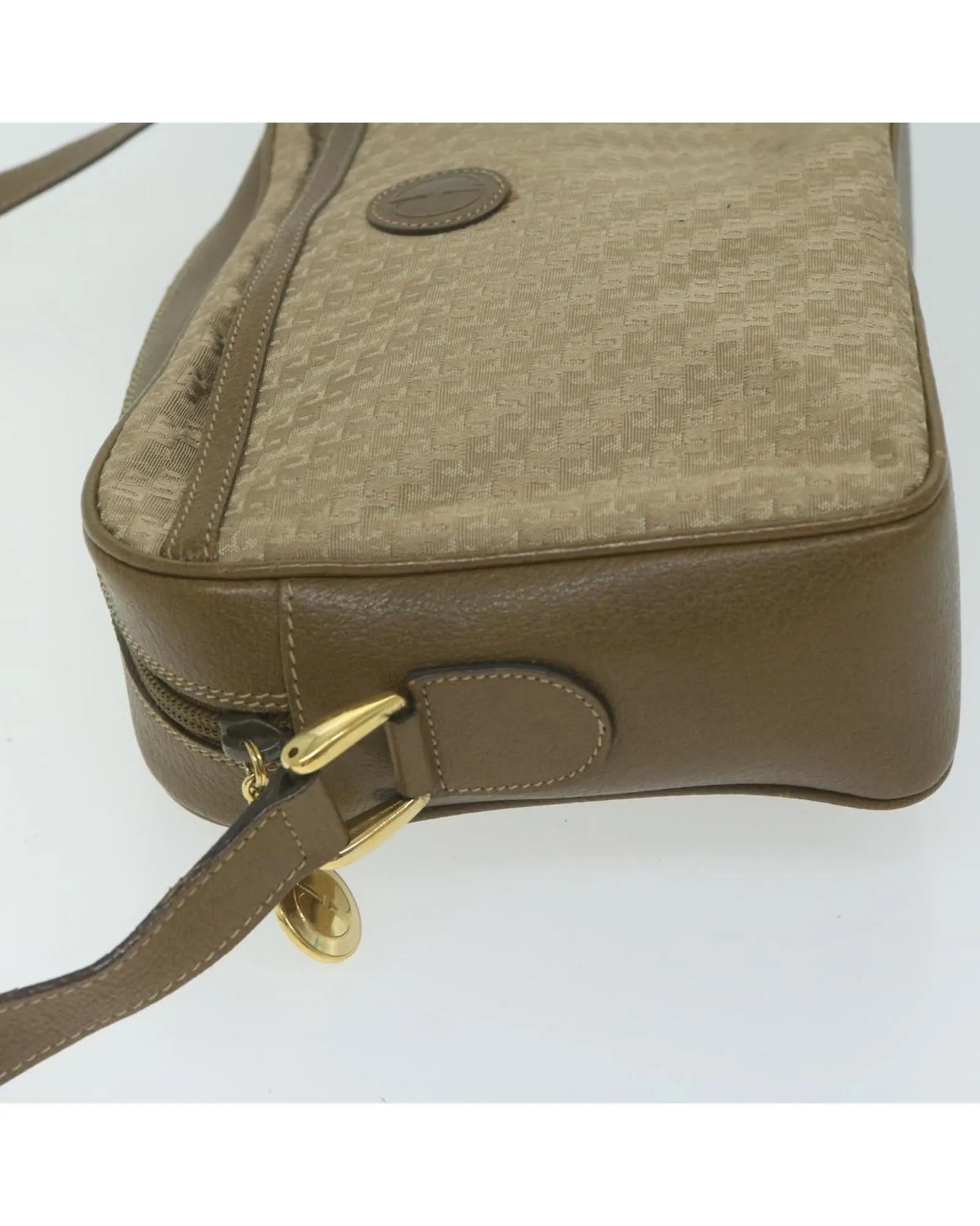 Beige and Brown Canvas Shoulder Bag with Accessories