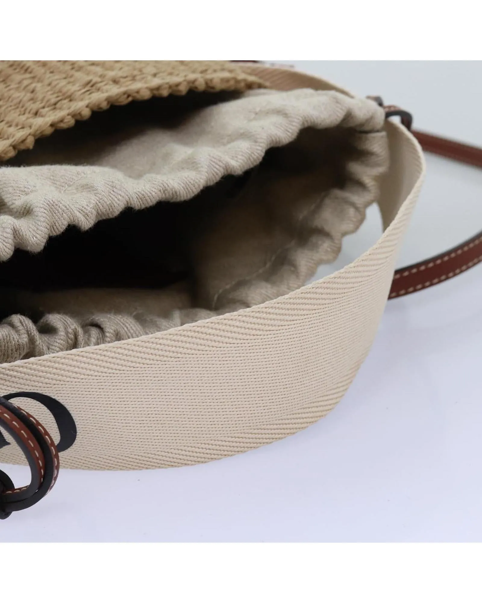 Beige Raffia Woody Small Basket Shoulder Bag