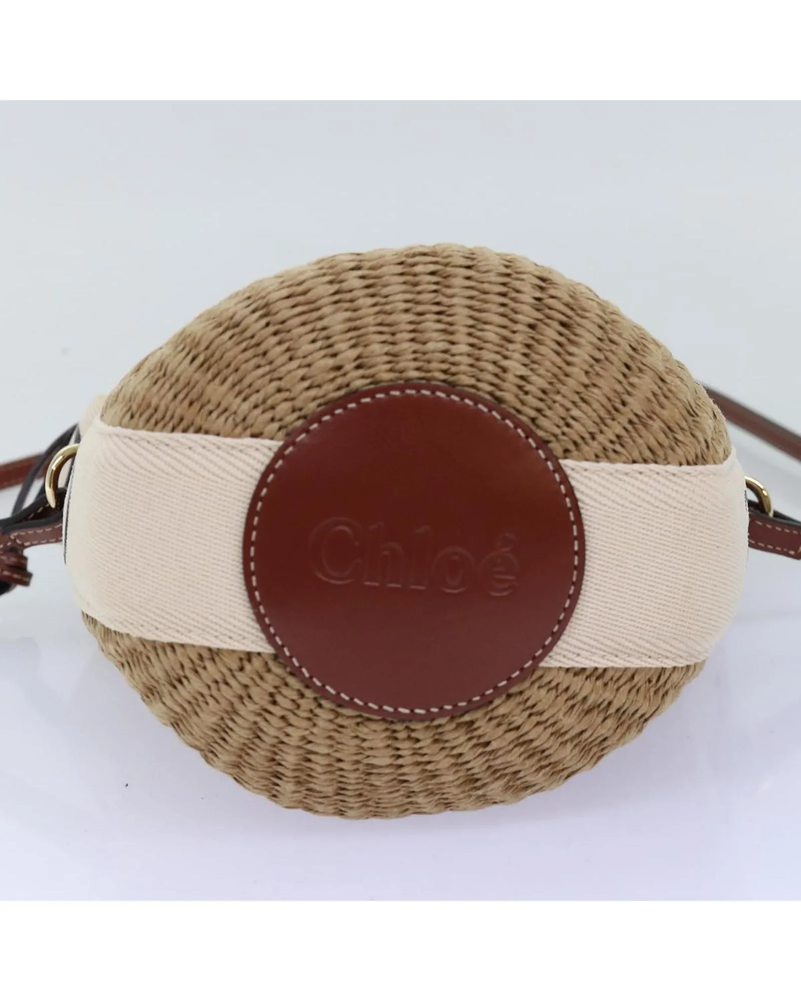 Beige Raffia Woody Small Basket Shoulder Bag