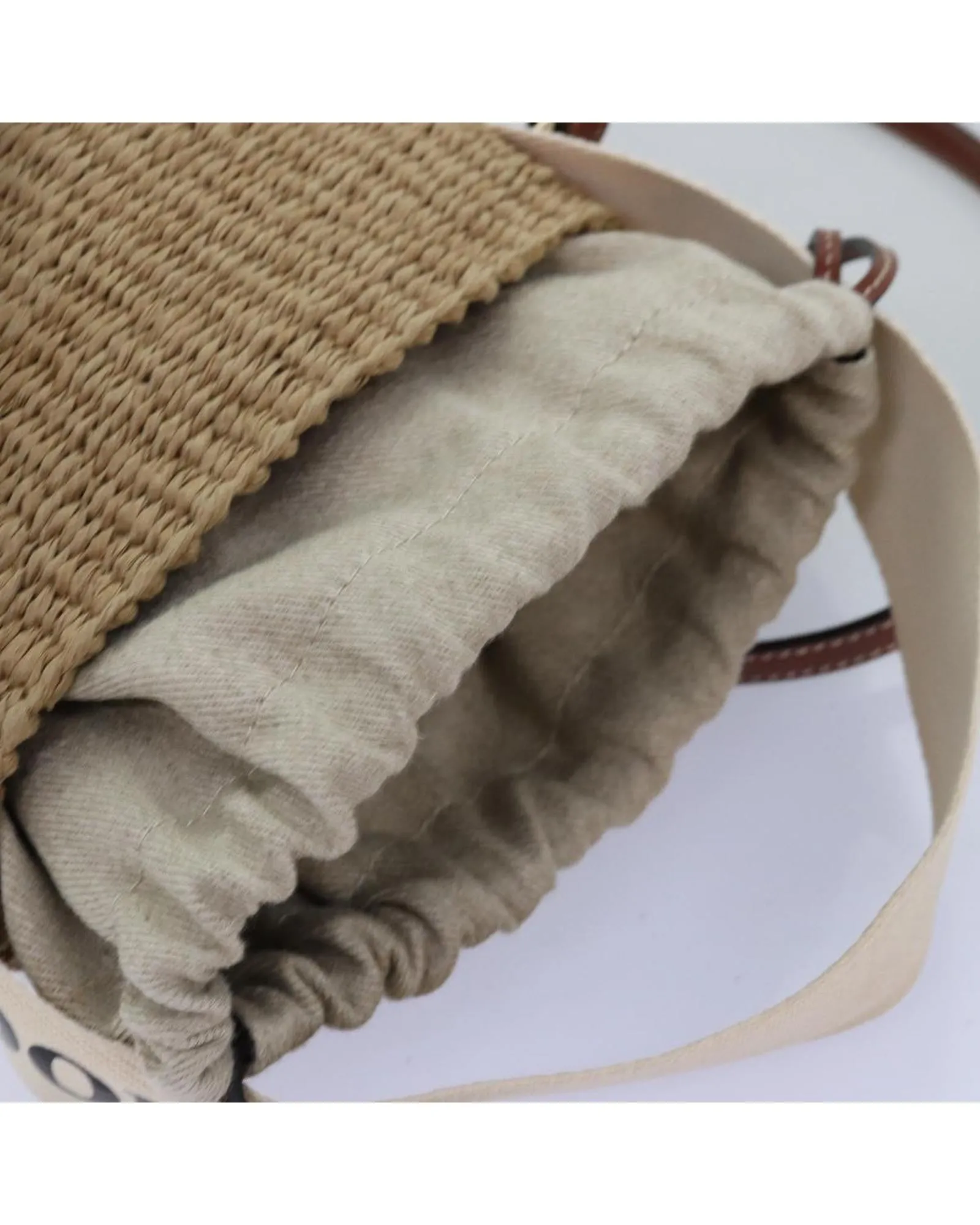 Beige Raffia Woody Small Basket Shoulder Bag