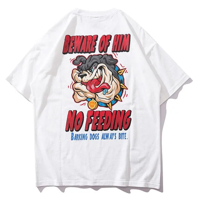 Beware No Feeding Printed Hip Hop Streetwear Loose Tees