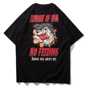 Beware No Feeding Printed Hip Hop Streetwear Loose Tees