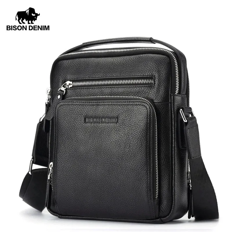 BISON DENIM Genuine Leather Men's Bag Business  Shoulder Crossbody Bag Christmas Gift Designer Handbags High Quality N2333-1