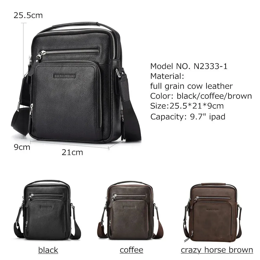 BISON DENIM Genuine Leather Men's Bag Business  Shoulder Crossbody Bag Christmas Gift Designer Handbags High Quality N2333-1