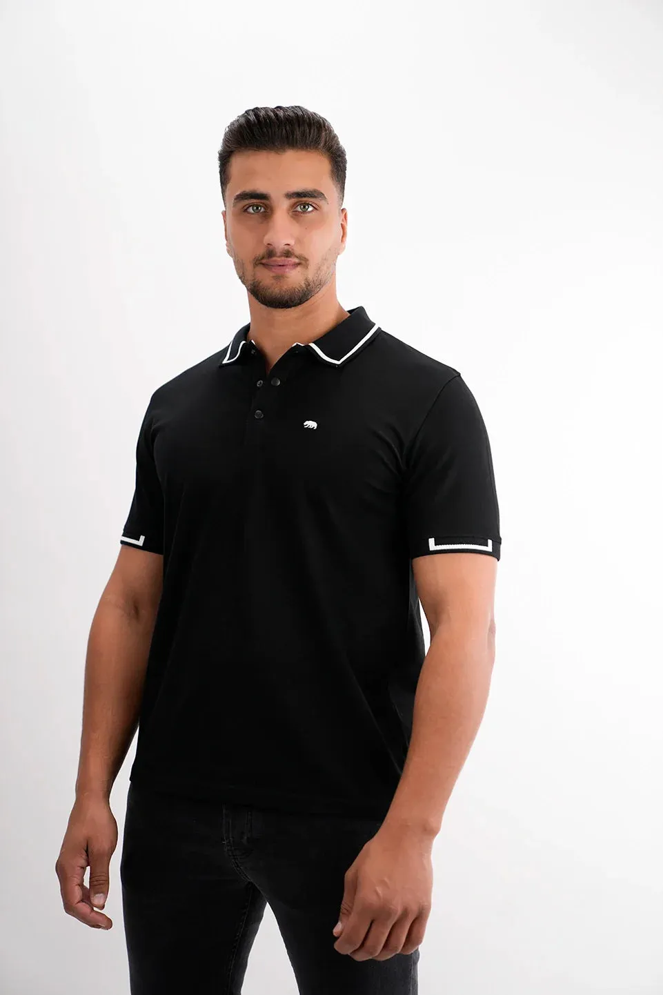 Black Polo With Shoulder & Collar Design