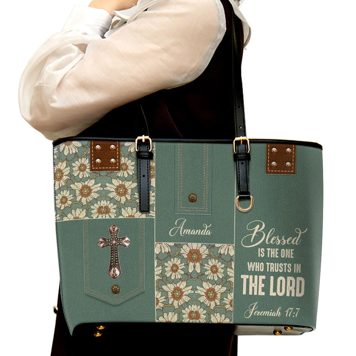 Blessed Is The One Who Trusts In The Lord Personalized Pu Leather Tote Bag For Women - Mom Gifts For Mothers Day