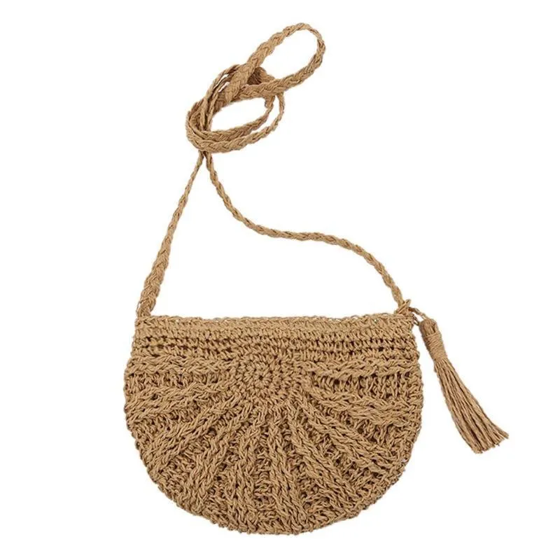 Bohemian Half Circle Tassels Straw Shoulder Bag