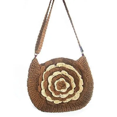 Bohemian Knitted Straw Floral Beach Shoulder Bag