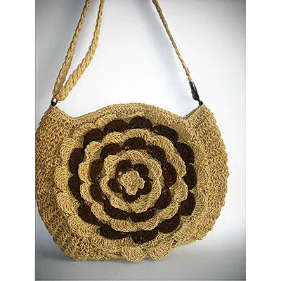 Bohemian Knitted Straw Floral Beach Shoulder Bag