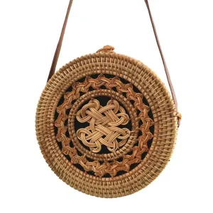 Bohemian Mandala Flap Round Straw Rattan Bag