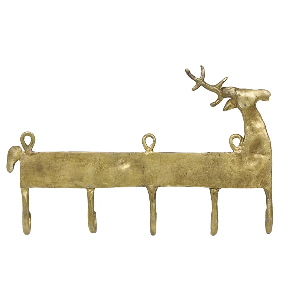 Brass Metal Handcrafted Deer Key Holder (9.5 x 1 in)