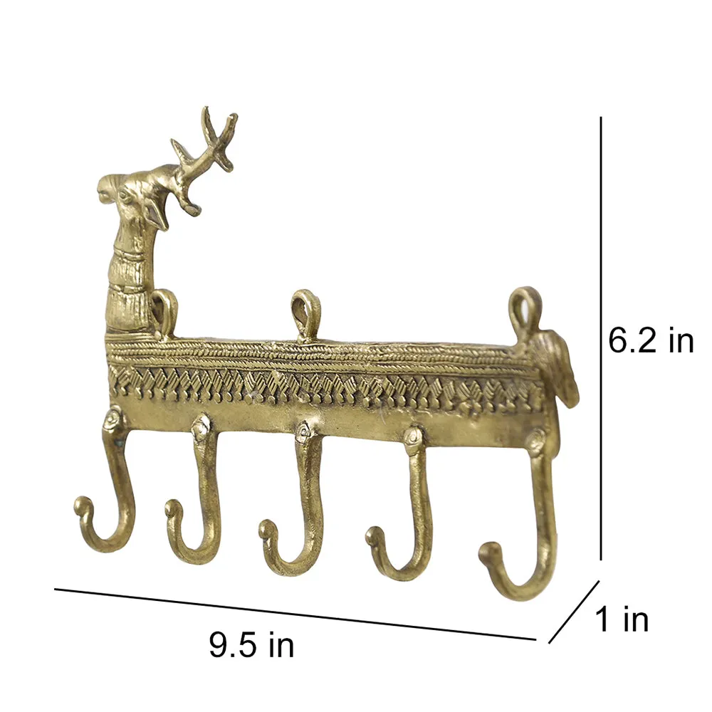 Brass Metal Handcrafted Deer Key Holder (9.5 x 1 in)