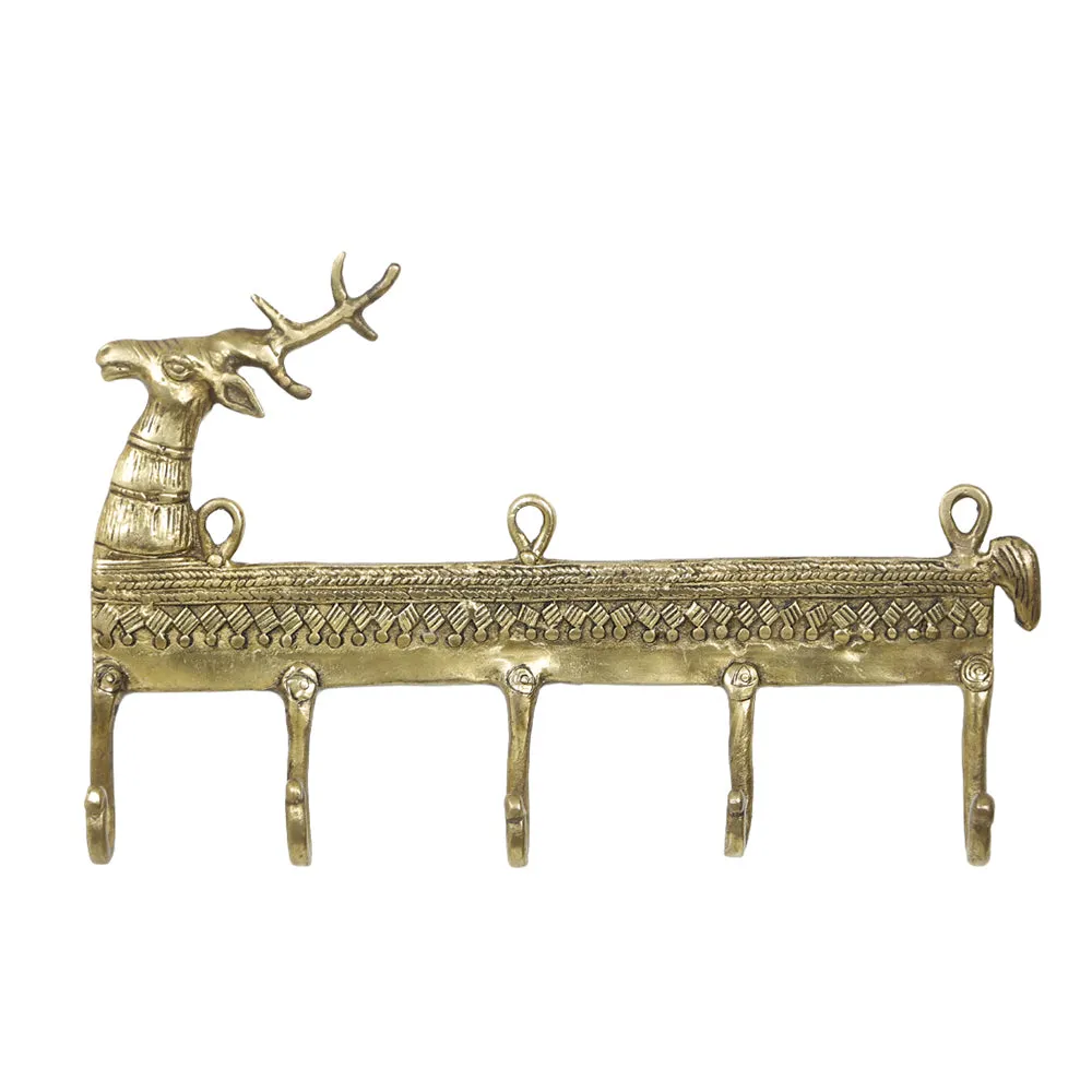 Brass Metal Handcrafted Deer Key Holder (9.5 x 1 in)