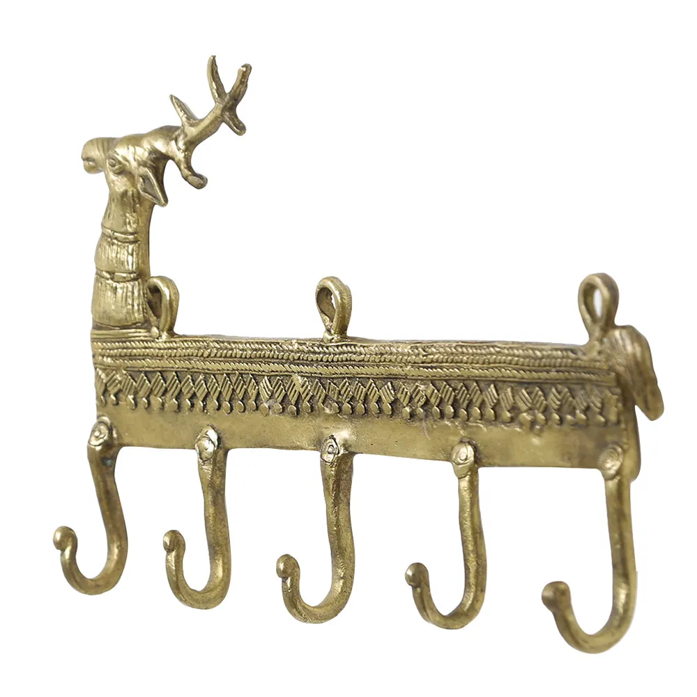 Brass Metal Handcrafted Deer Key Holder (9.5 x 1 in)