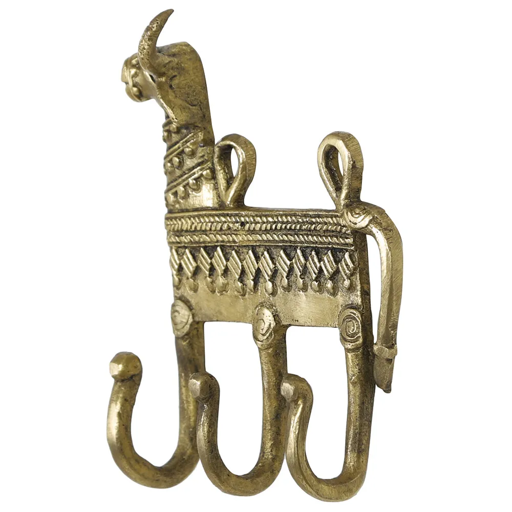 Brass Metal Handcrafted Nandi Key Holder (3.6 x 4.5 in)