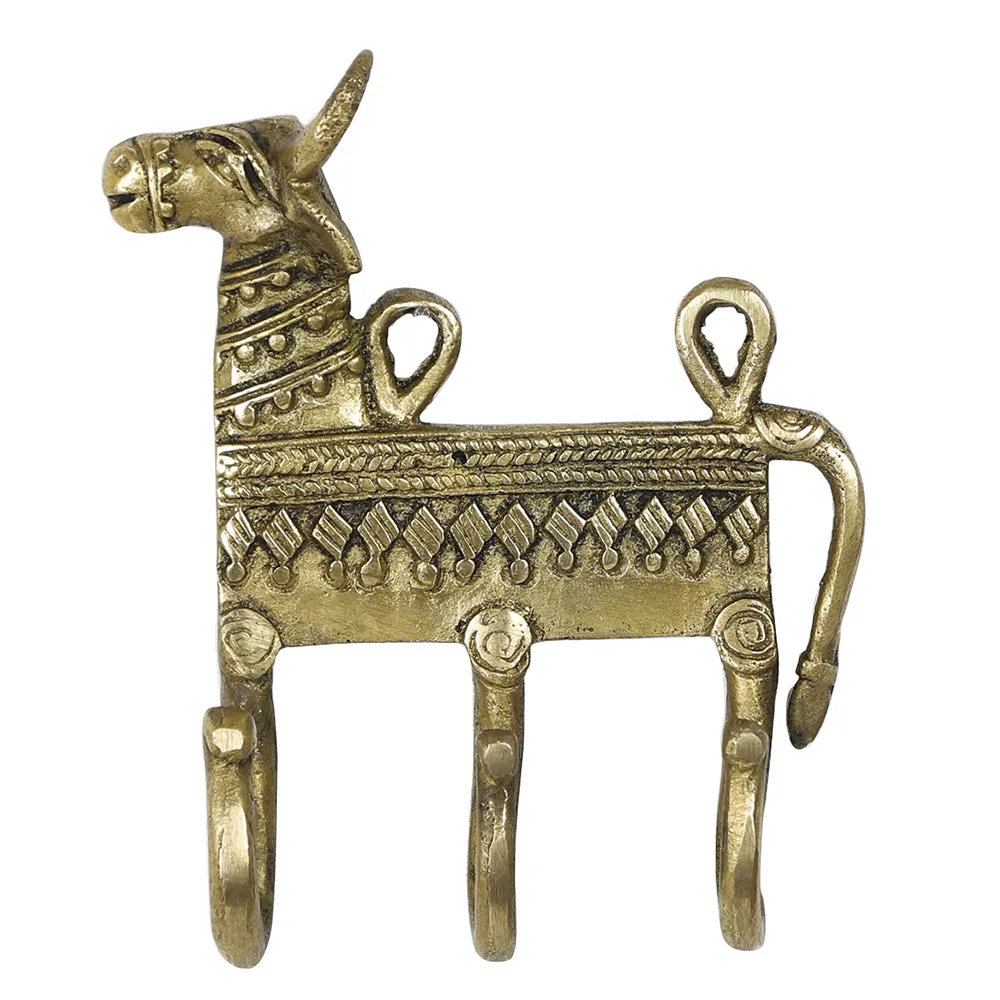 Brass Metal Handcrafted Nandi Key Holder (3.6 x 4.5 in)