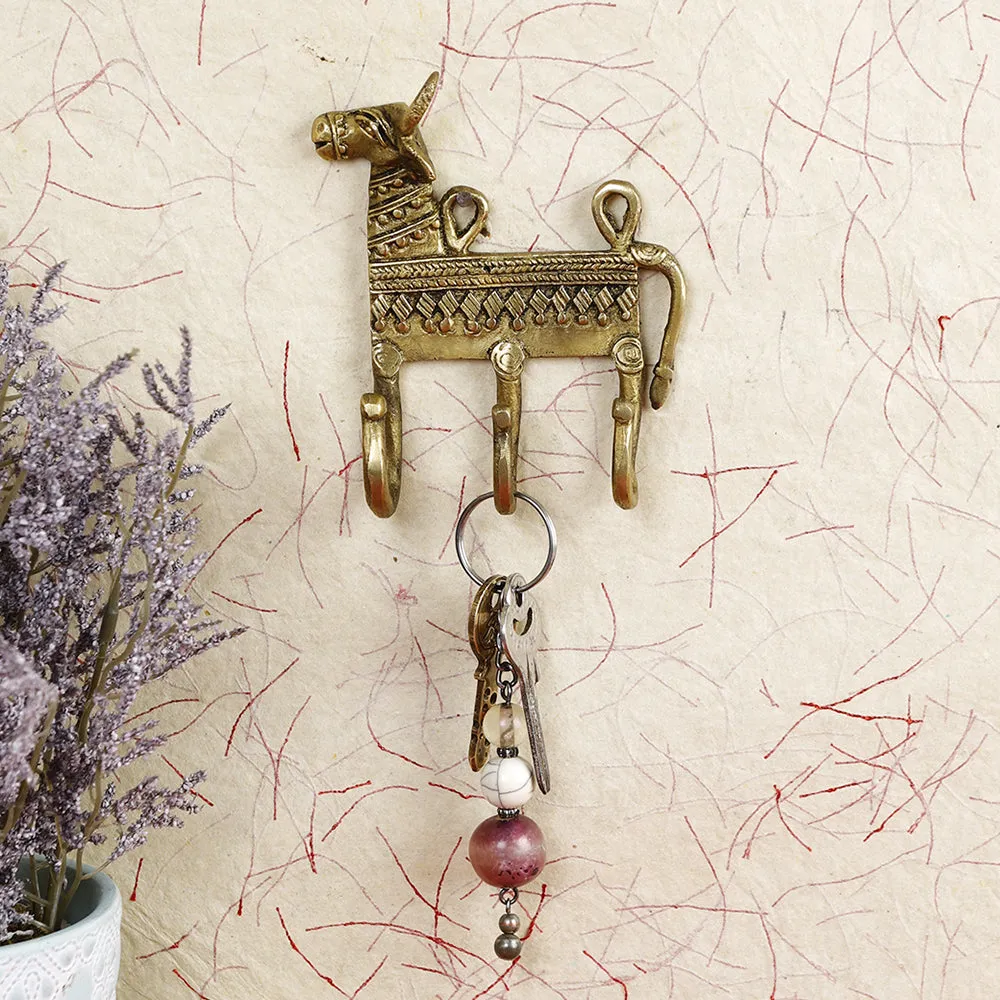 Brass Metal Handcrafted Nandi Key Holder (3.6 x 4.5 in)