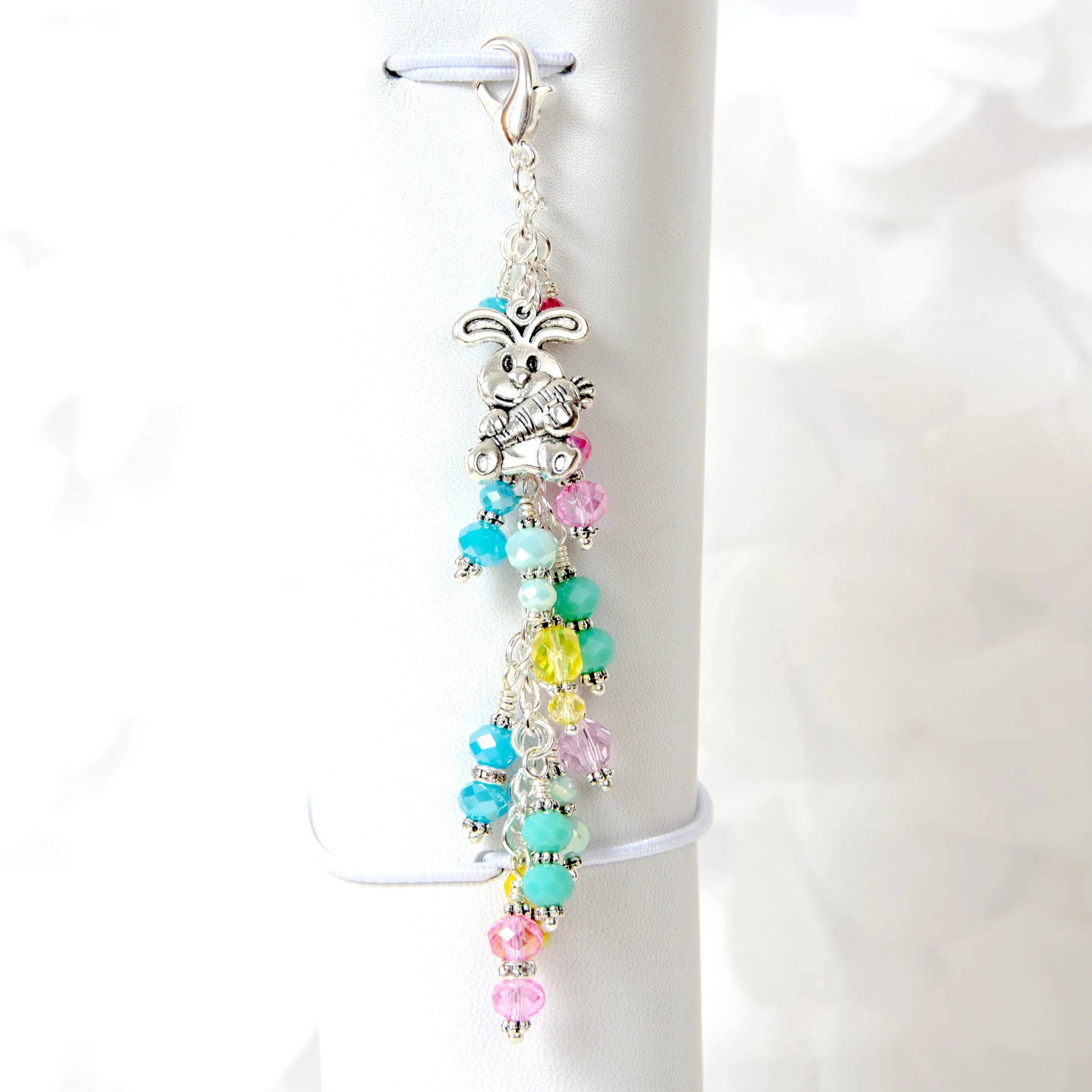 Bunny Planner Charm with a Pastel Rainbow Crystal Dangle