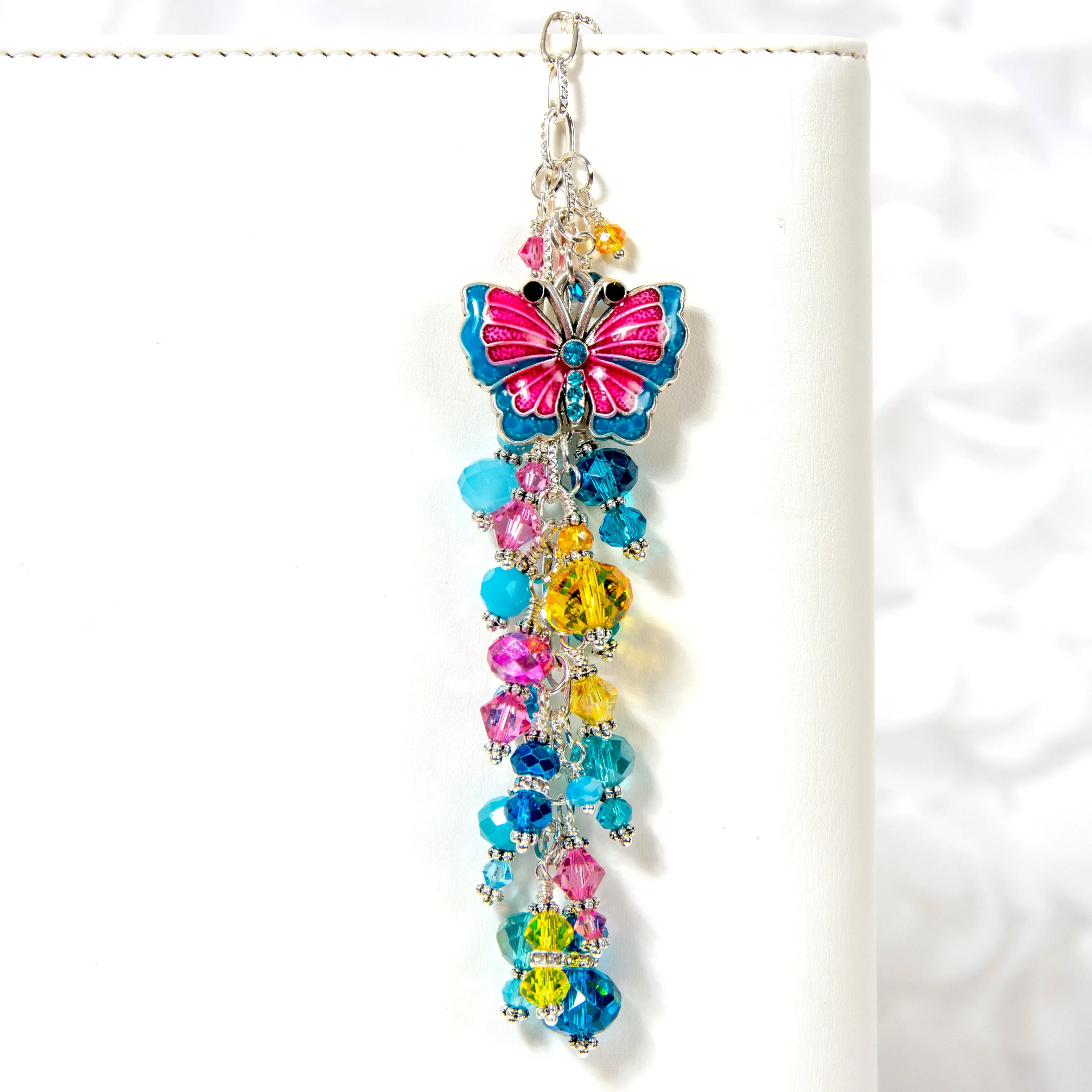 Butterfly Planner Charm with Pink, Turquoise and Yellow Crystals