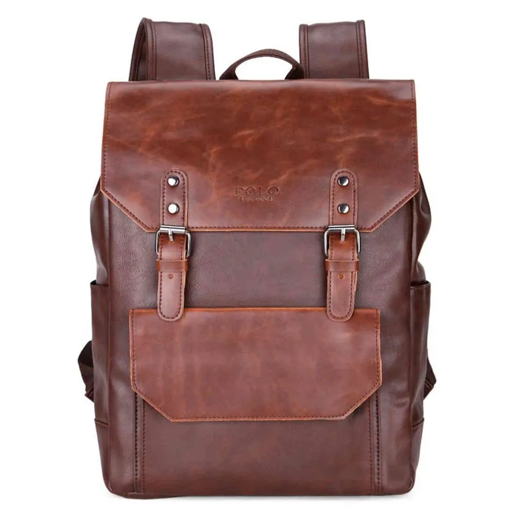 Casual Double Belt Leather Backpack