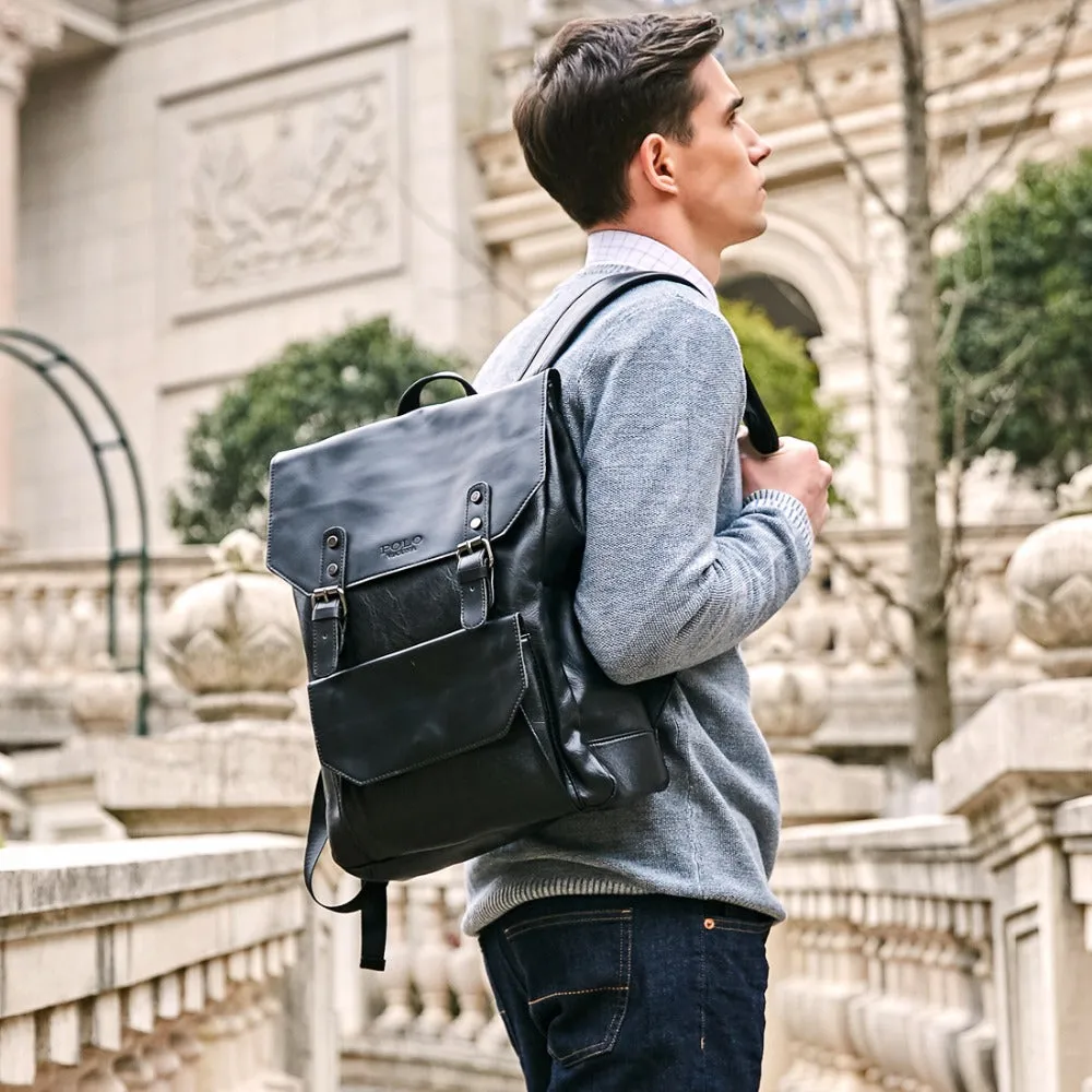 Casual Double Belt Leather Backpack