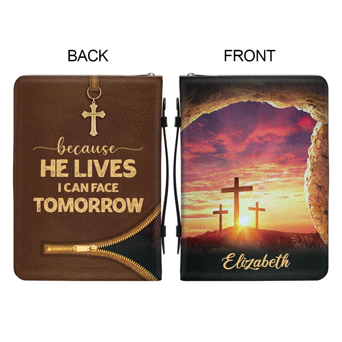 Christianart Bible Cover - Because He Lives - I Can Face Tomorrow - Personalized Gifts for Pastor - Gifts For Women - Gifts For Men - CABBBCV10060324.