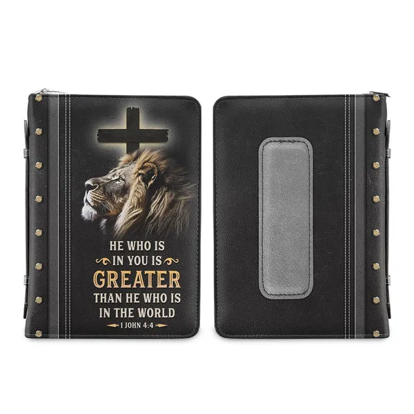 Christianart Bible Cover - He Who Is In You Is Greater Than He Who Is In The World 1 John 4:4 - Personalized Bible Cover - Bible Cover For Men - CABBBCV20070324.