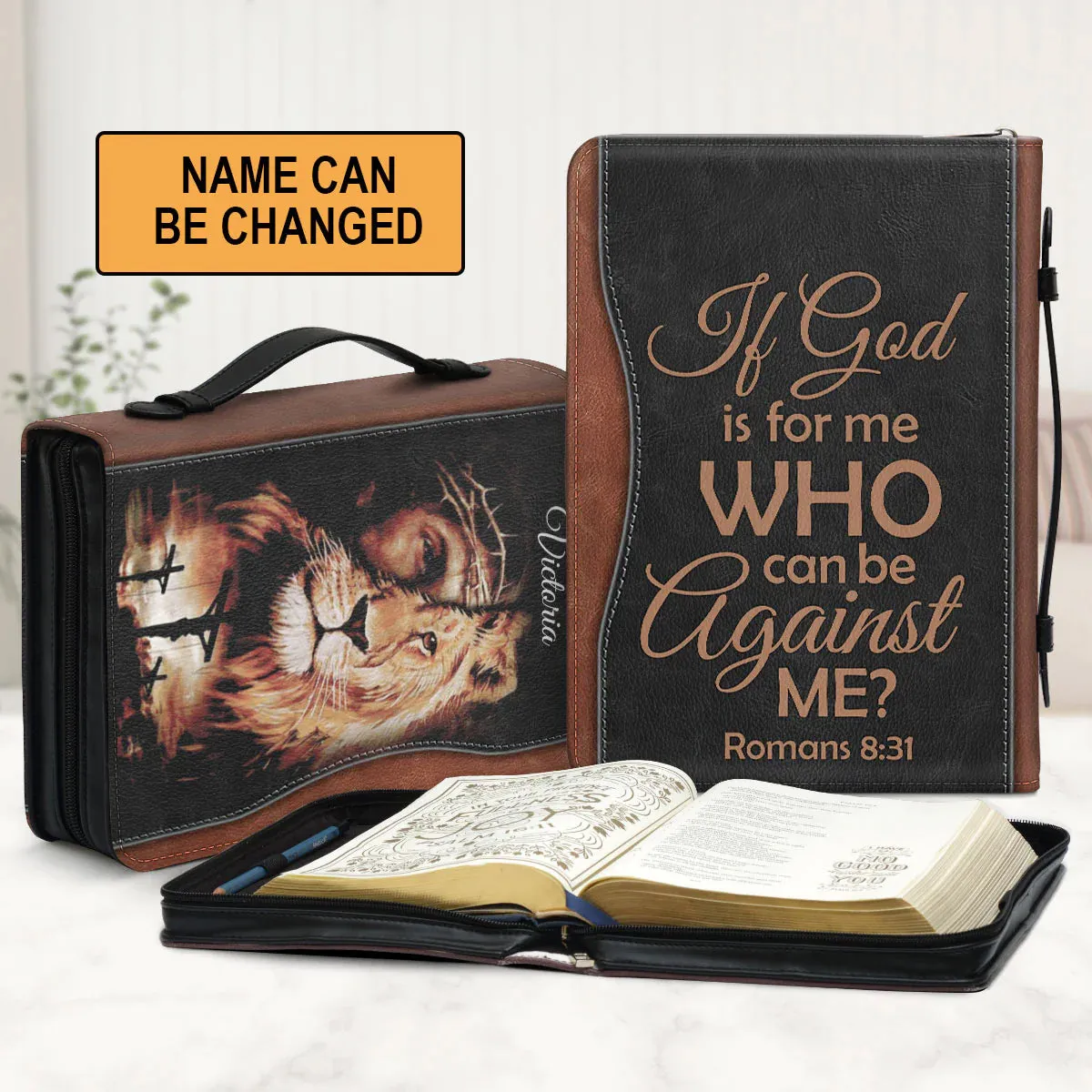 Christianart Bible Cover - If God Is For Me Who Can Be Against Me - Personalized Bible Cover - Bible Cover For Men - CABBBCV24070324.