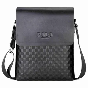 Classic Plaid Design Business Leather Shoulder Bag