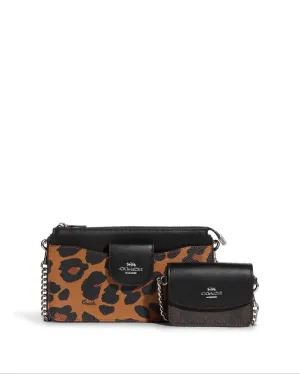 Coach Poppy Crossbody With Card Case With Leopard Print And Signature Canvas