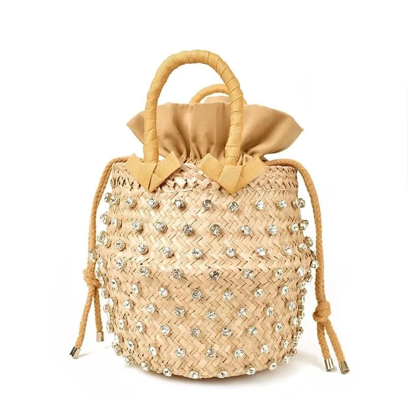 Crystal Embellished Woven Tote Bag