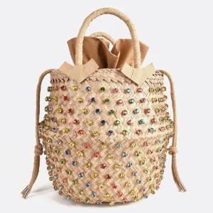 Crystal Embellished Woven Tote Bag