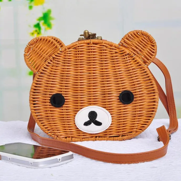 Cute Bear Rattan Shoulder Bag