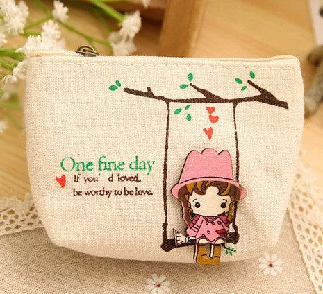 Cute Canvas Coin Bag Lovely Girls Purse Small Zipper Wallet Card Purse Zip Key Case Money Bag Coin Purses Carteira Feminina