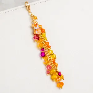 Cute Fox Planner Charm with Orange, Yellow and Pink Crystal Dangle